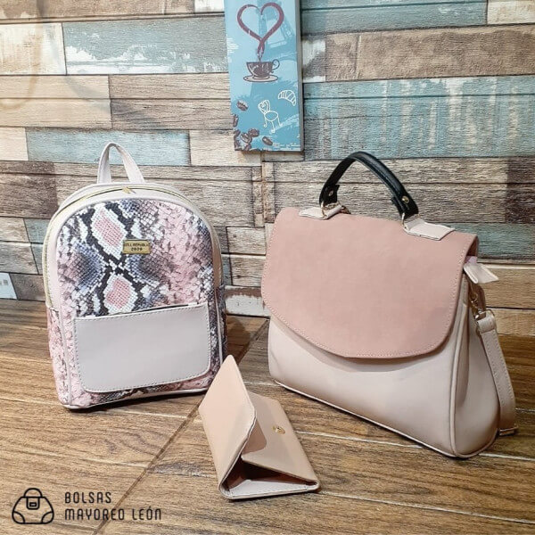 Light Pink Snake Pattern Premium 3 Piece Bags Set